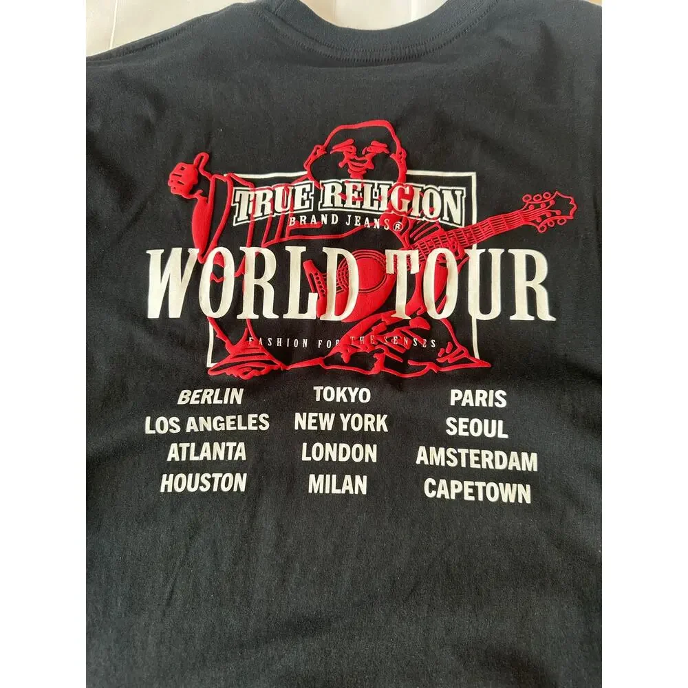 True Religion World Tour Graphic T-Shirt Black Red Raised Rubber Print SizeLarge
